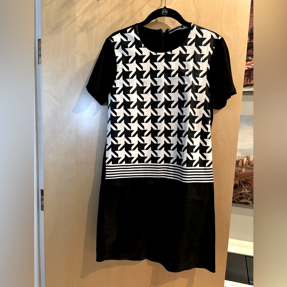 MaxMara SportMax Code Black and White Leather and Black Jersey Fabric Dress